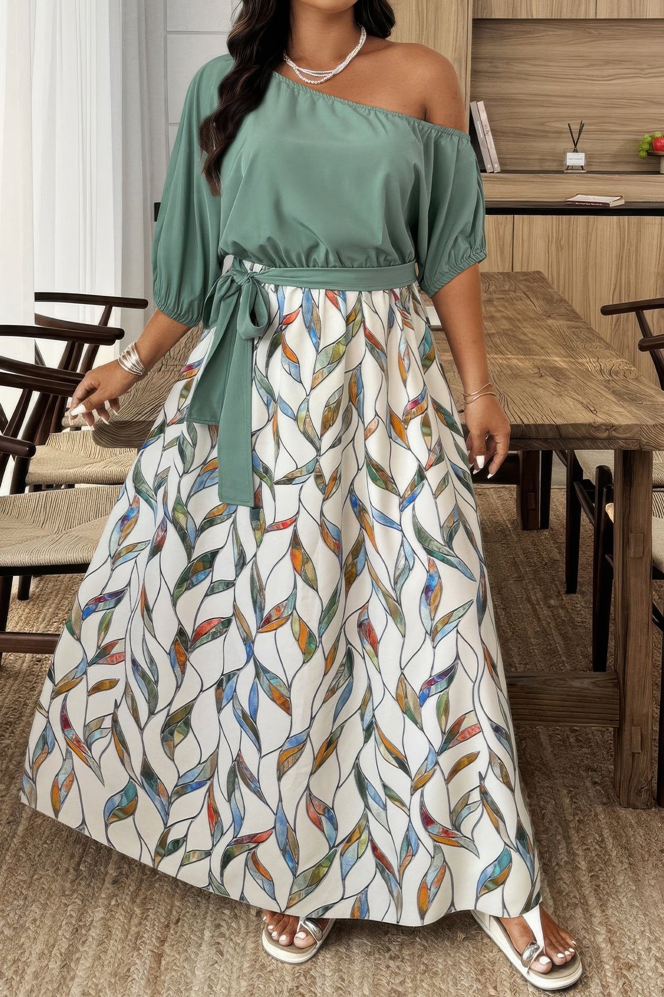 Plus Size Floral Twist Waist One Shoulder Dress product image