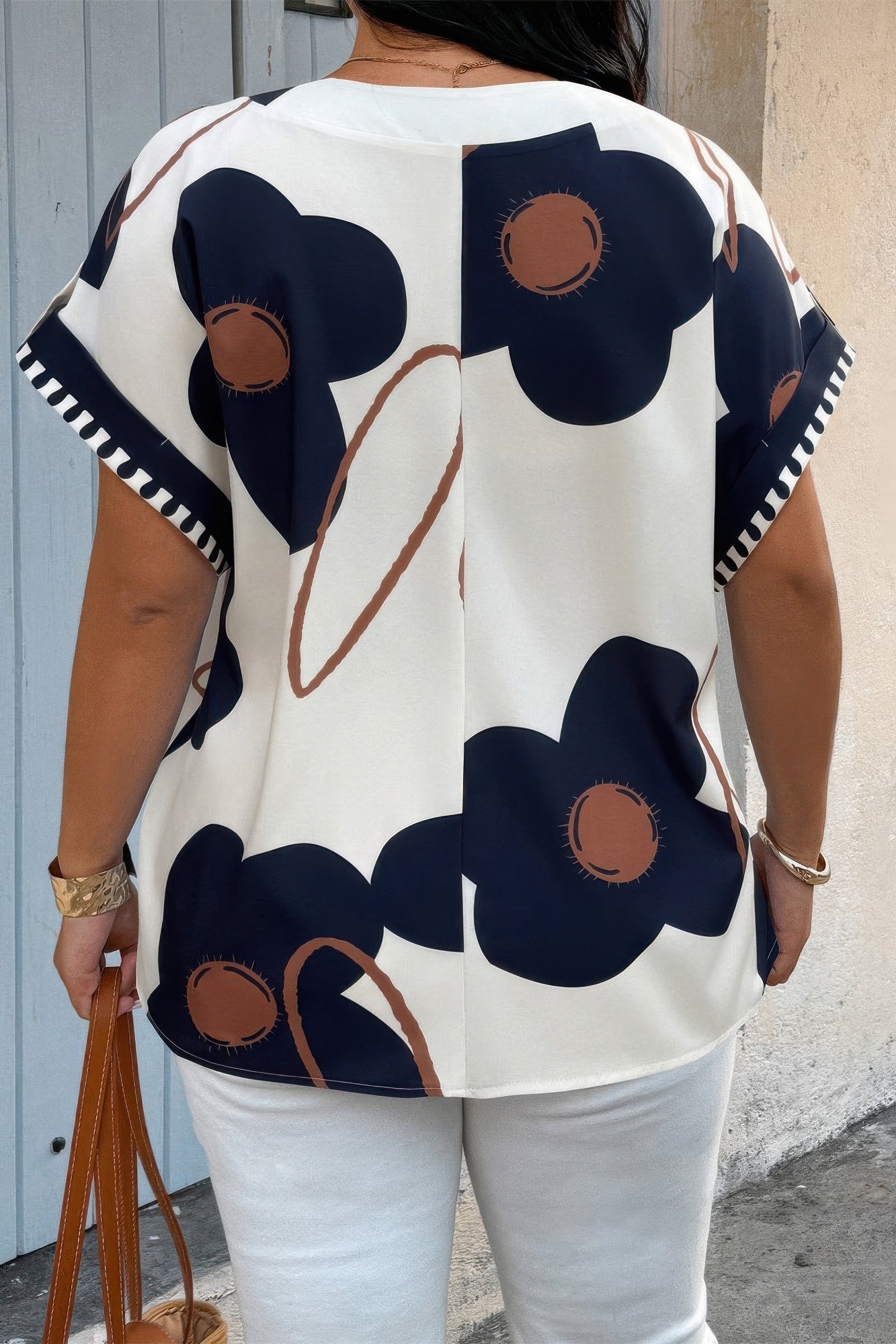 Plus Size Notch V Neck Floral Short Sleeve Shirt product image