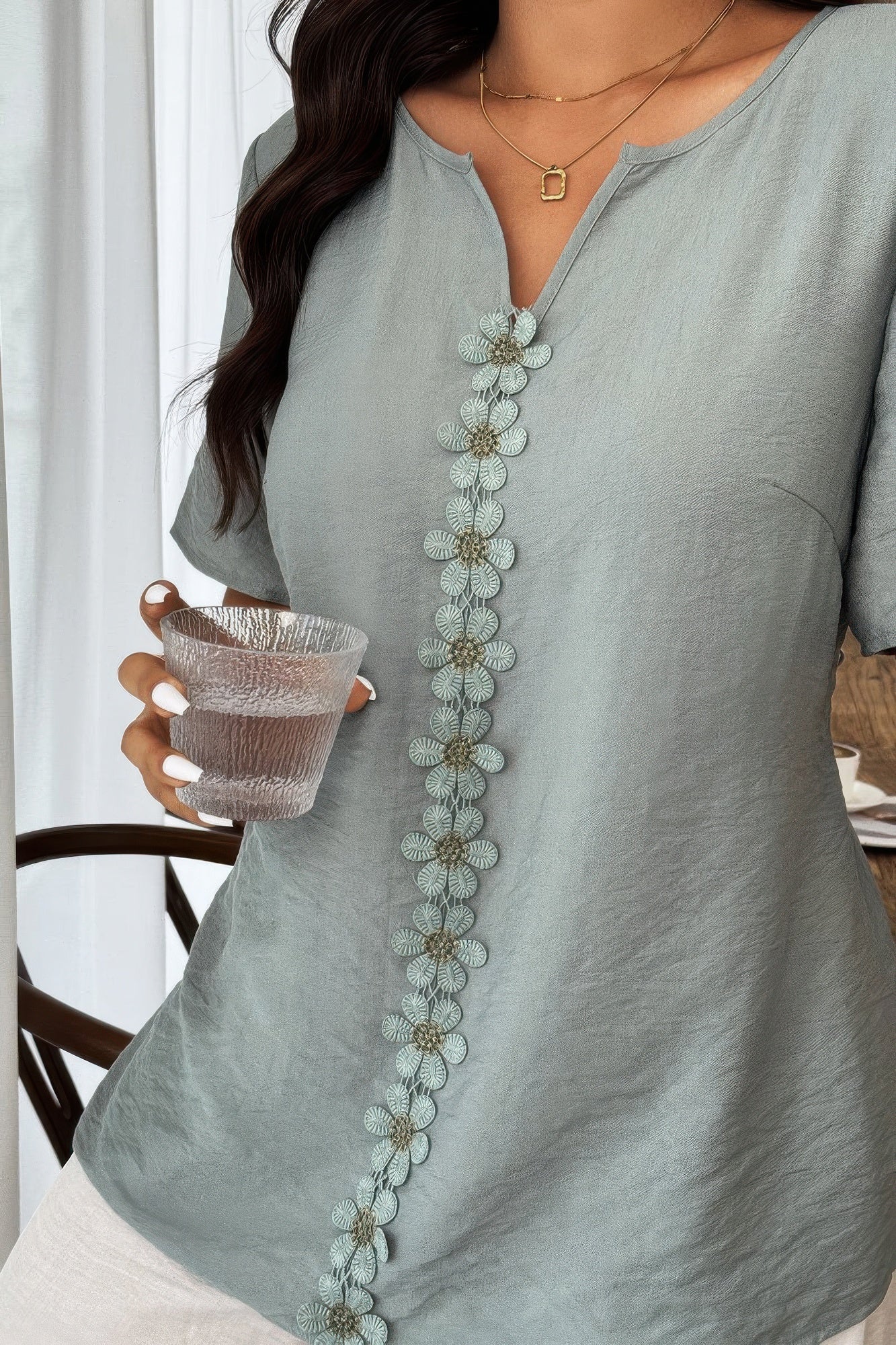Plus Size Floral Patchwork Ruffle Trim Loose Top product image