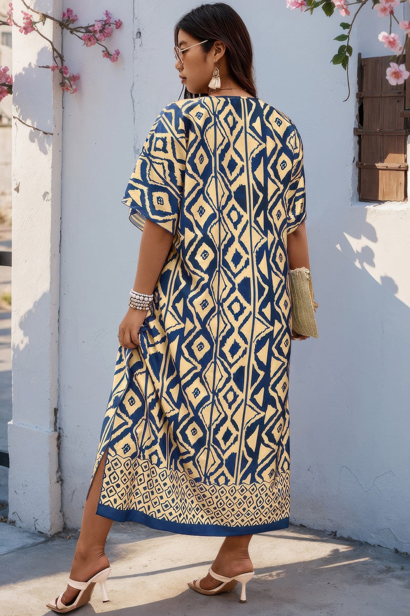 Plus Size All Over Print V Neck Split Dress product image