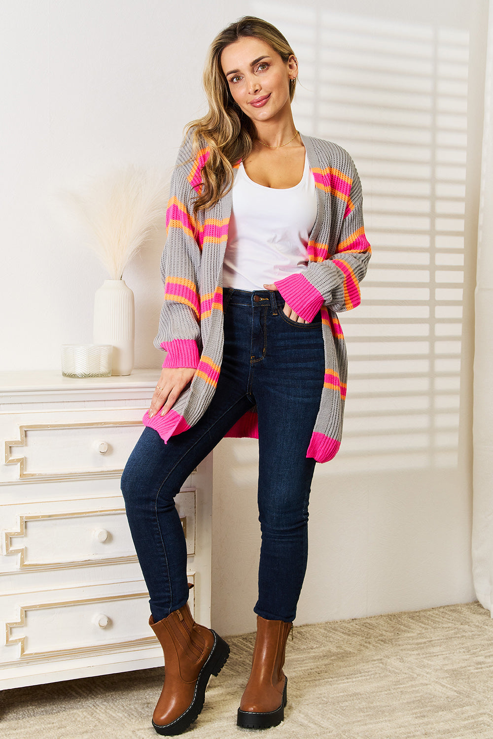 Woven Right Ribbed Long Sleeve Cardigan Woven Right Ribbed Long Sleeve Cardigan - TopFashionHQ