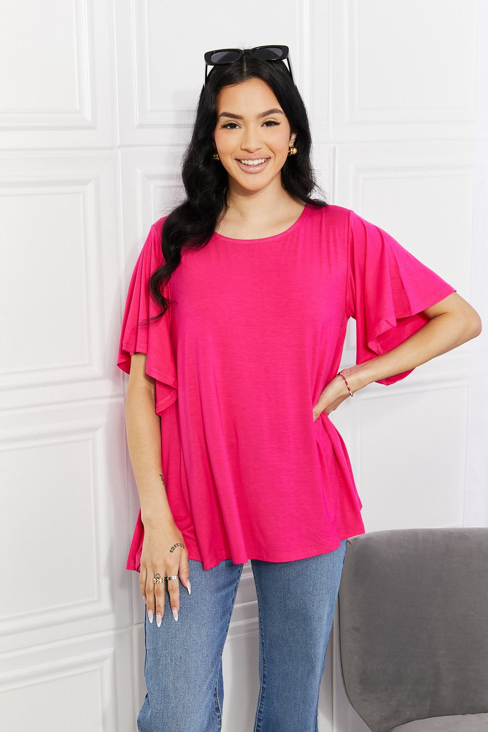 Yelete Full Size More Than Words Flutter Sleeve Top Yelete Full Size More Than Words Flutter Sleeve Top - TopFashionHQ
