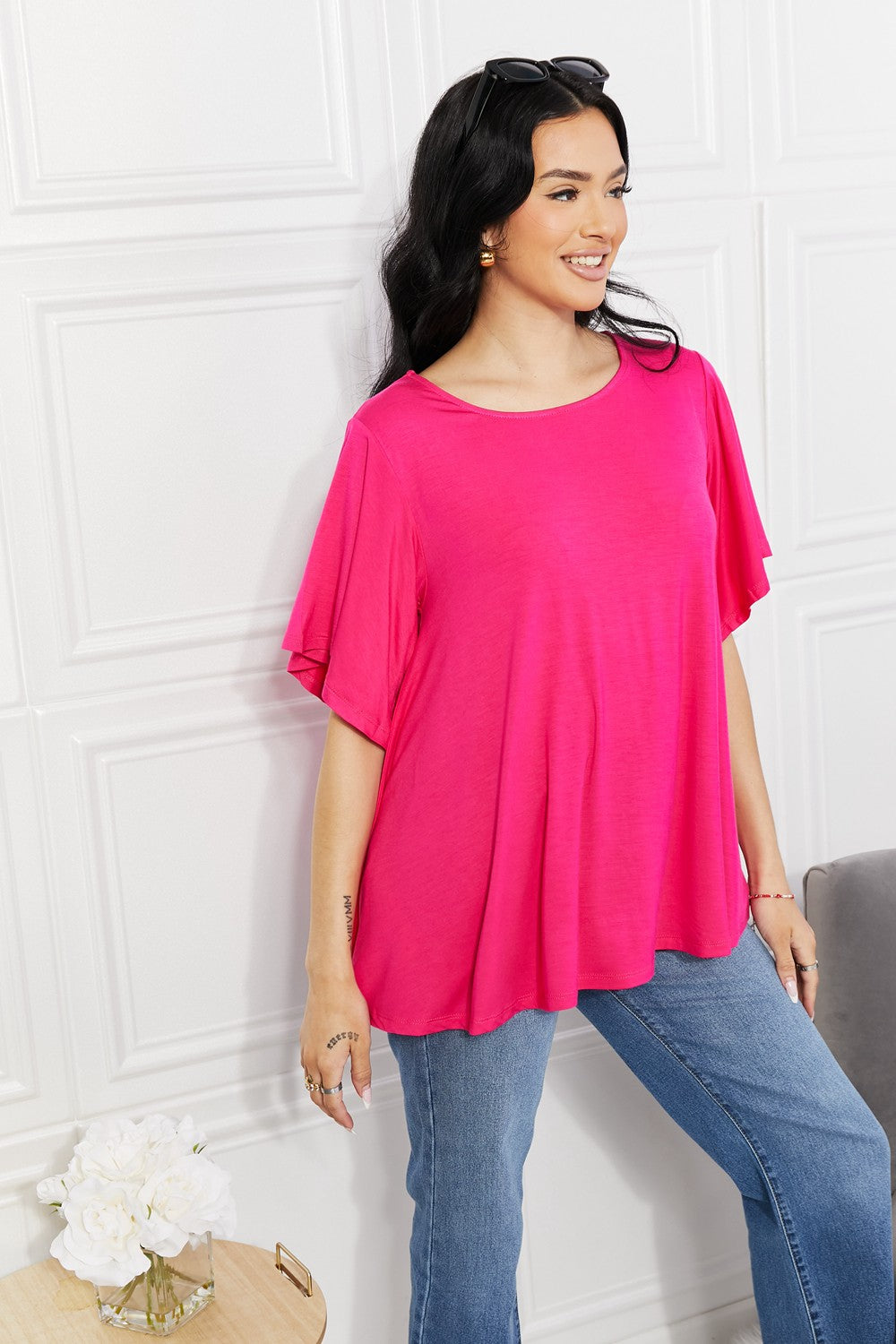 Yelete Full Size More Than Words Flutter Sleeve Top Yelete Full Size More Than Words Flutter Sleeve Top - TopFashionHQ