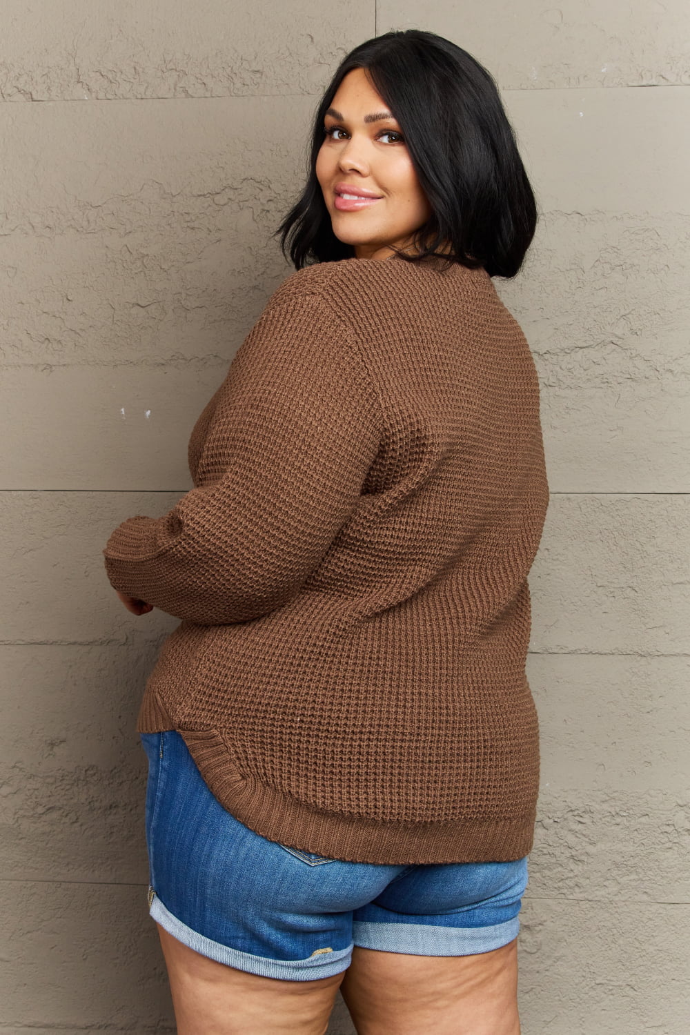 Zenana Breezy Days Plus Size High Low Waffle Knit Sweater Zenana Breezy Days Plus Size High Low Waffle Knit Sweater - TopFashionHQ