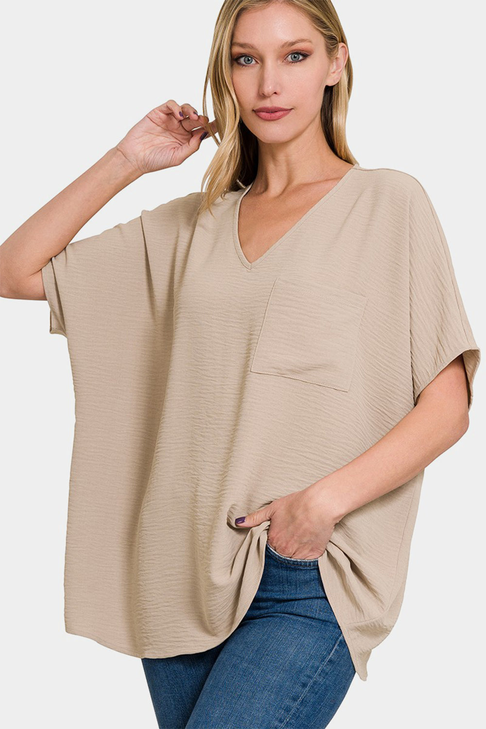 Zenana Full Size Texture V-Neck Short Sleeve Top Zenana Full Size Texture V-Neck Short Sleeve Top - TopFashionHQ