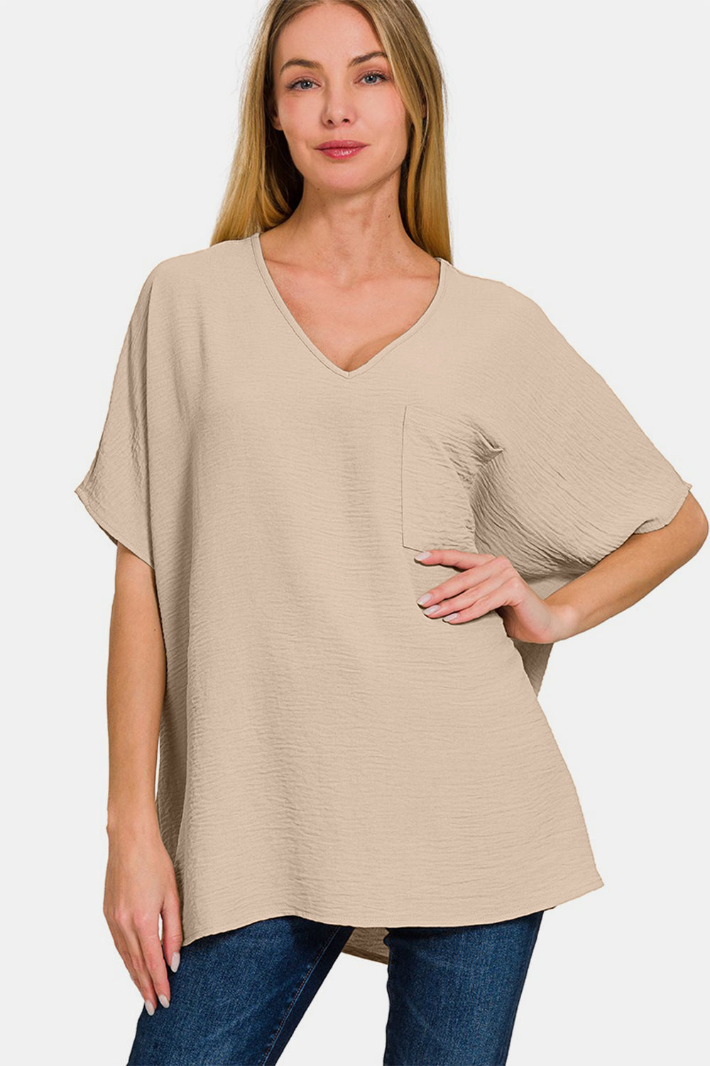 Zenana Full Size Texture V-Neck Short Sleeve Top Zenana Full Size Texture V-Neck Short Sleeve Top - TopFashionHQ