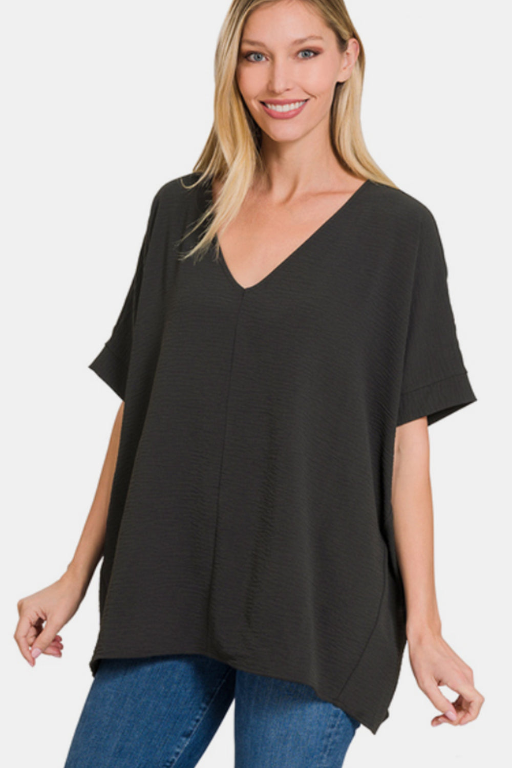 Zenana Full Size V-Neck Short Sleeve Top Zenana Full Size V-Neck Short Sleeve Top - TopFashionHQ