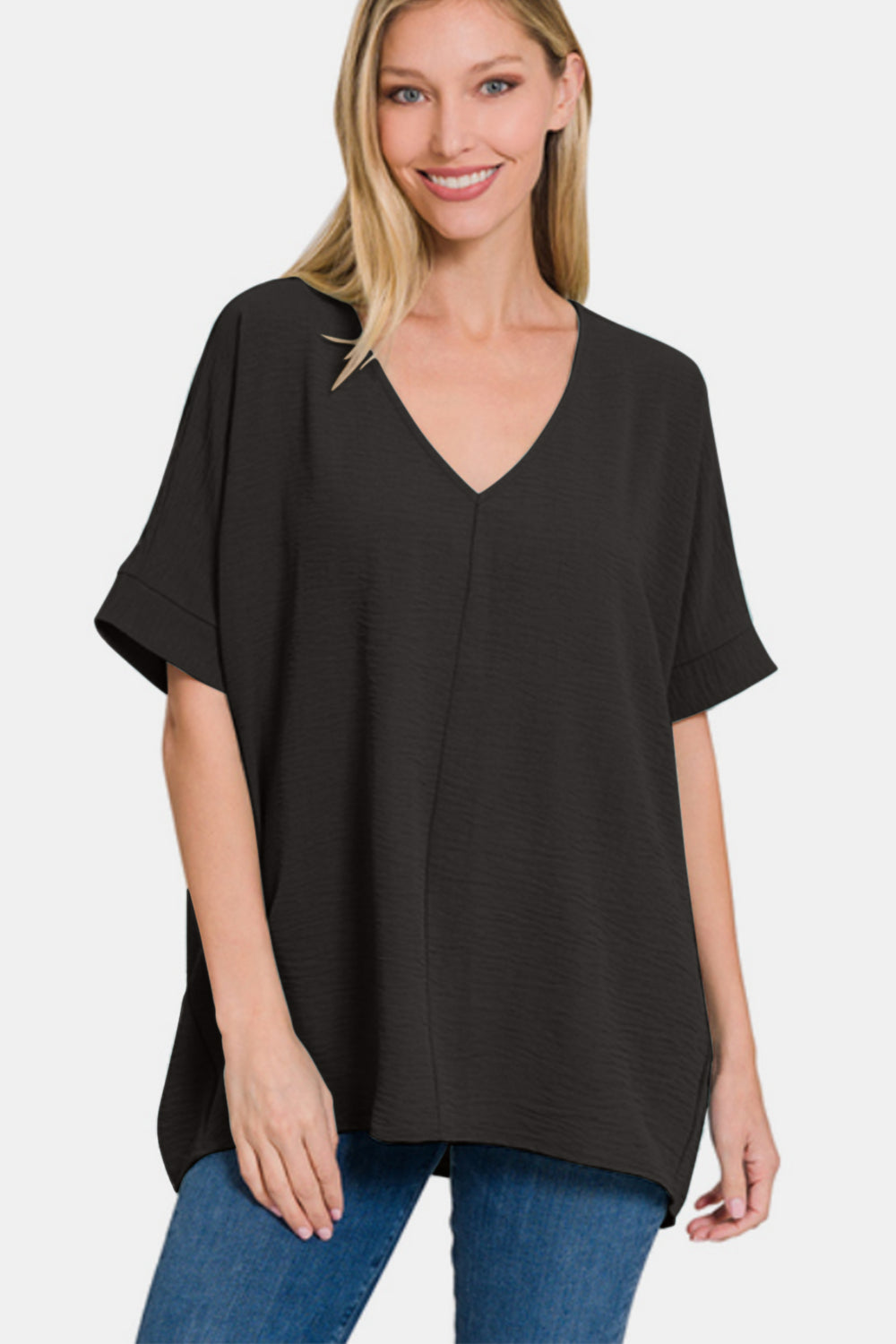 Zenana Full Size V-Neck Short Sleeve Top Zenana Full Size V-Neck Short Sleeve Top - TopFashionHQ