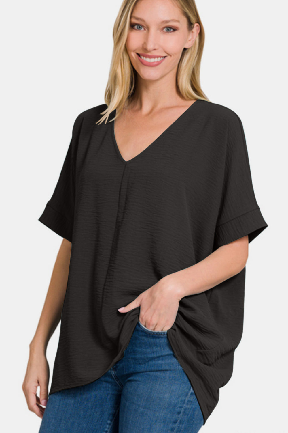 Zenana Full Size V-Neck Short Sleeve Top Zenana Full Size V-Neck Short Sleeve Top - TopFashionHQ