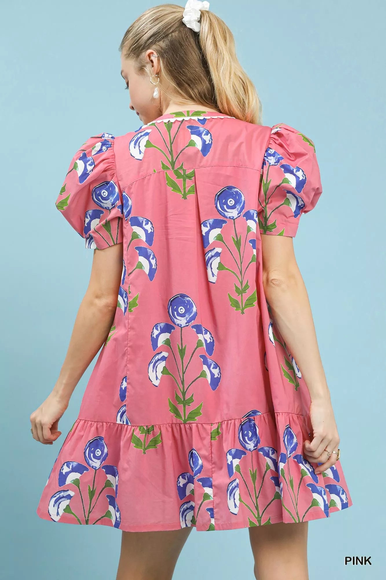 Umgee Floral Print Puff Sleeve Mini Dress with Scallop Trim a04ed993-7f0c-456b-8d81-fc5ded839ac0-Max-Origin