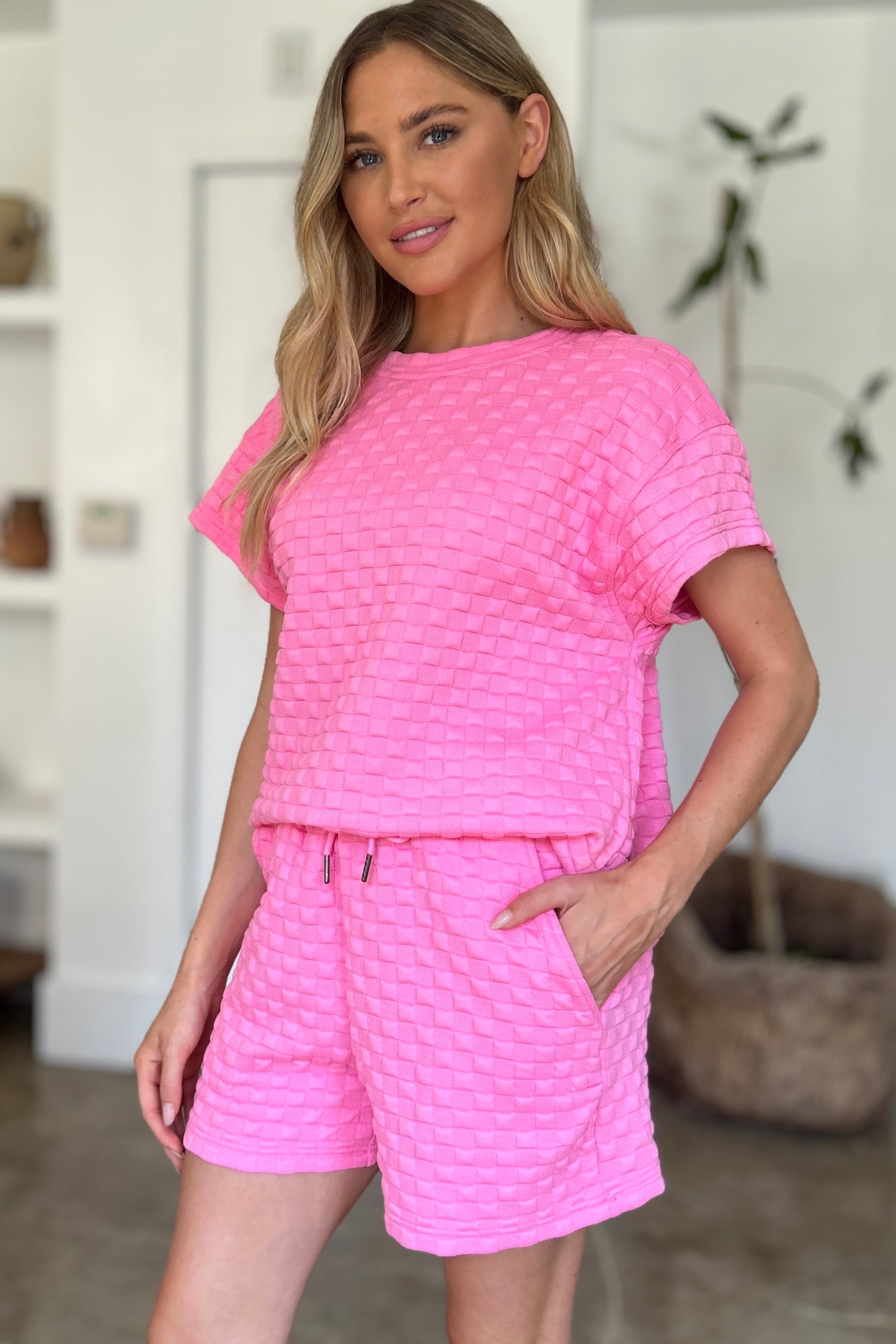 Double Take Full Size Texture T-Shirt and Shorts Set Double Take Full Size Texture T-Shirt and Shorts Set