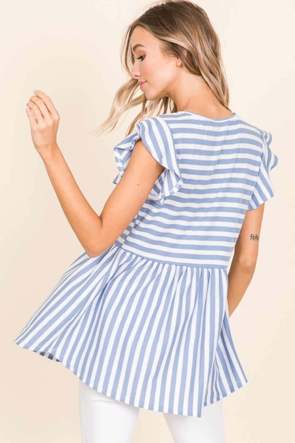 BOMBOM Striped Round Neck Blouse BOMBOM Striped Round Neck Blouse - TopFashionHQ