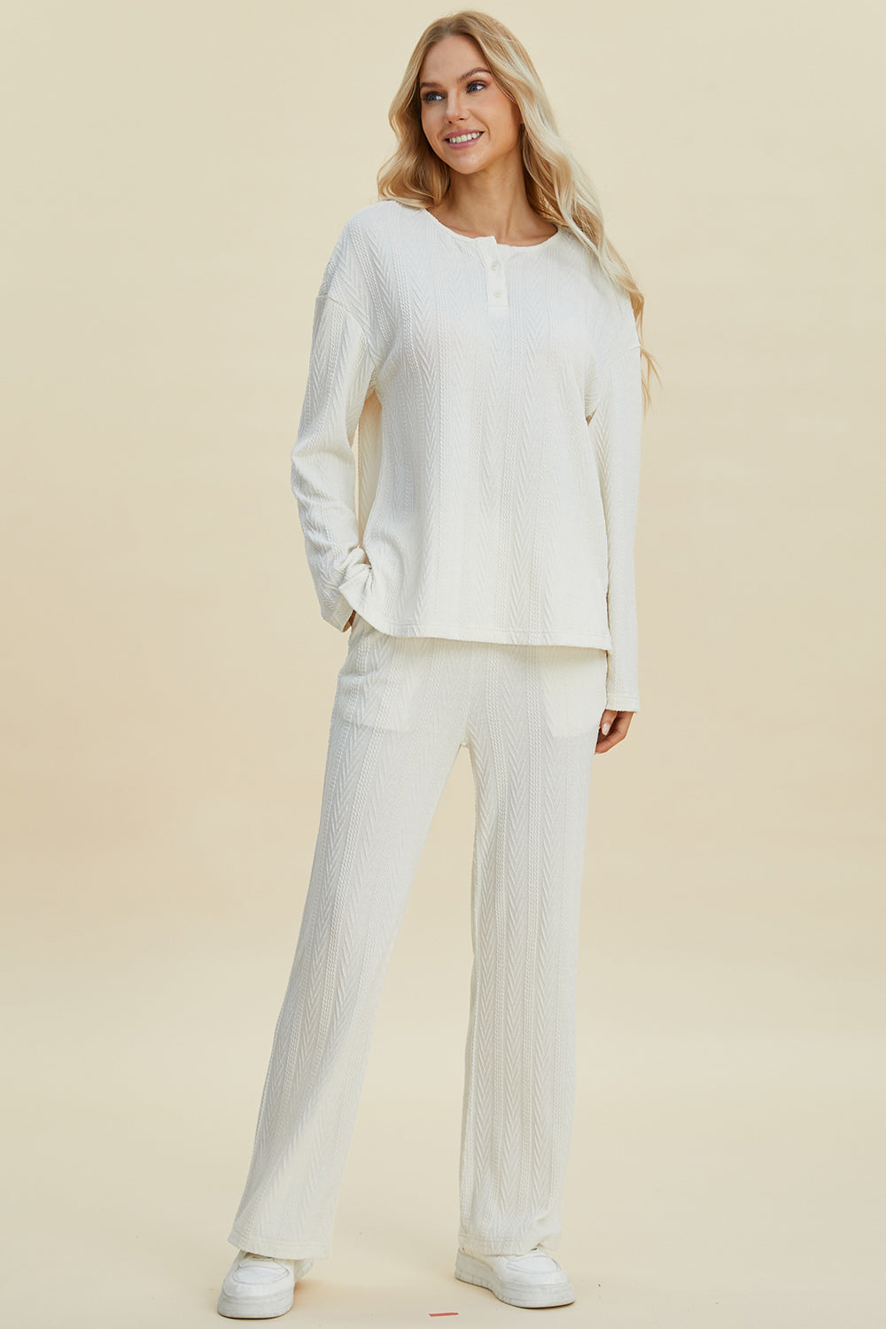 Double Take Full Size Cable-Knit Long Sleeve Top and Pants Set Double Take Full Size Cable-Knit Long Sleeve Top and Pants Set