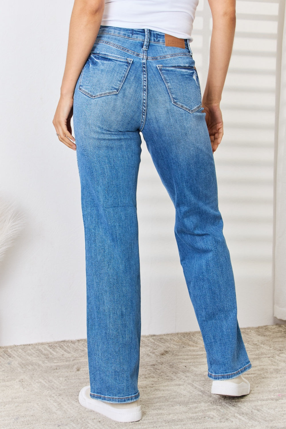 Judy Blue Full Size High Waist Distressed Straight-Leg Jeans Judy Blue Full Size High Waist Distressed Straight-Leg Jeans - TopFashionHQ