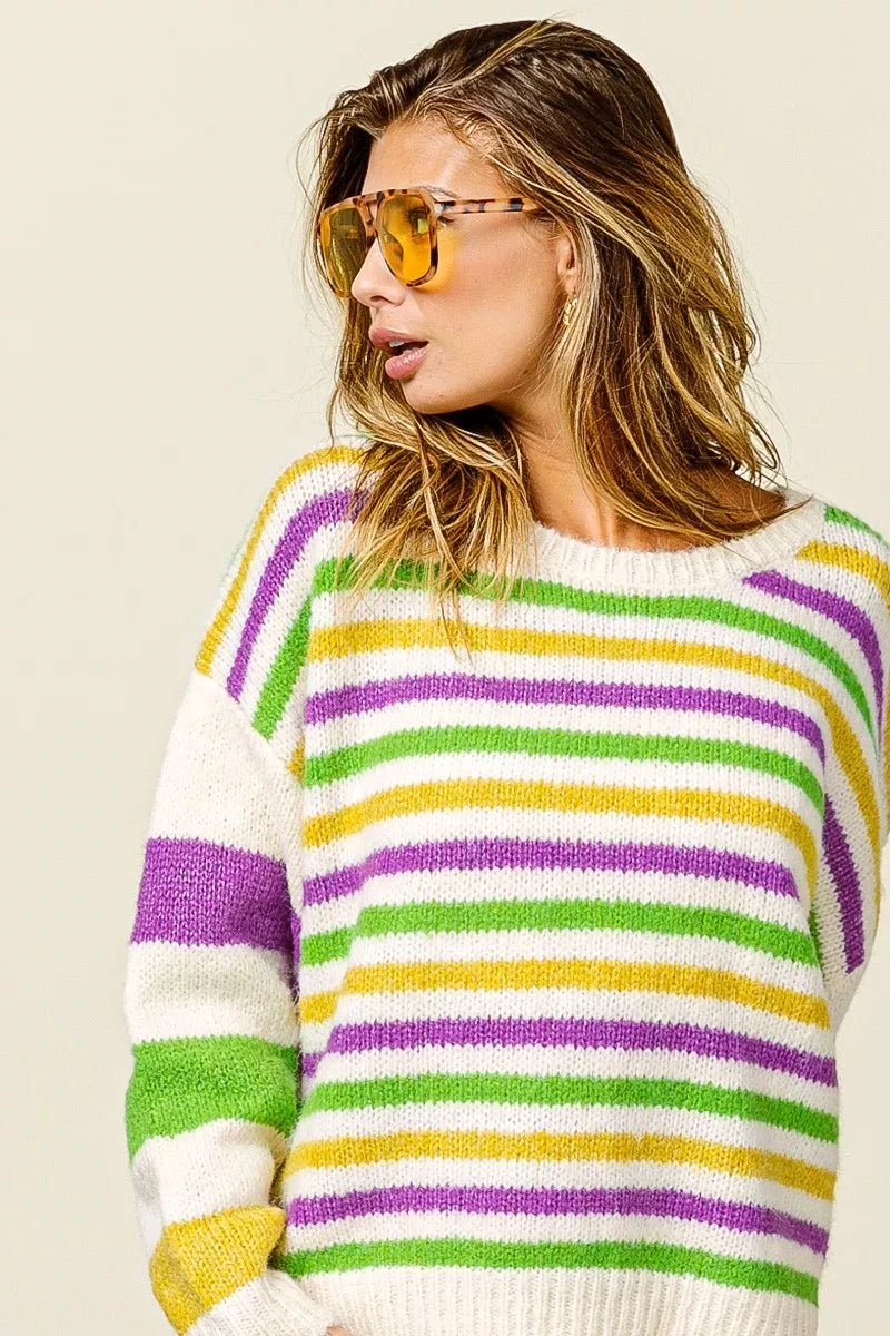 BiBi Mardi Gras Colors Stripe Comfy Sweater a11d307d553e4f7095019e627234a8b6-Max-Origin