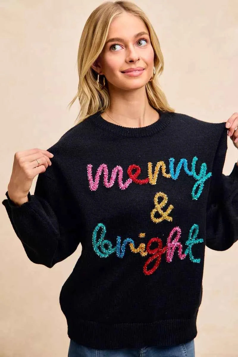 BiBi Tinsel Lettering Christmas Sweater BiBi Tinsel Lettering Christmas Sweater