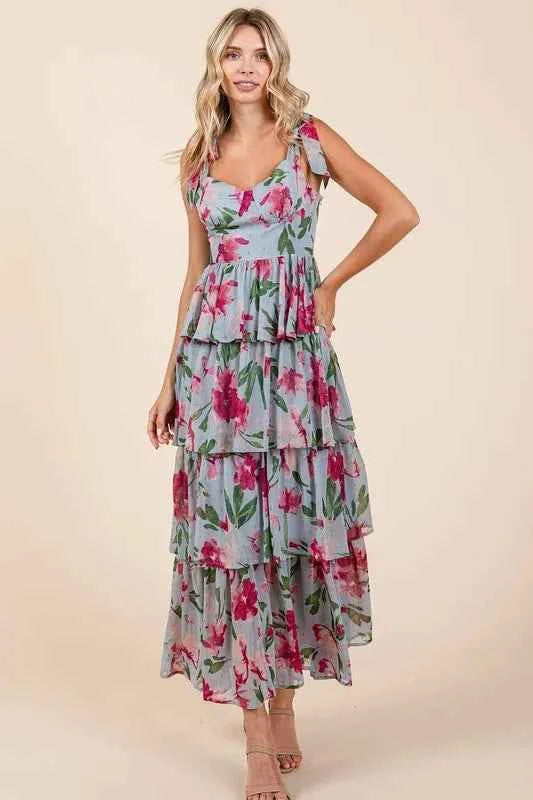 Mittoshop Layered Floral Sweetheart Neck Maxi Dress Mittoshop Layered Floral Sweetheart Neck Maxi Dress