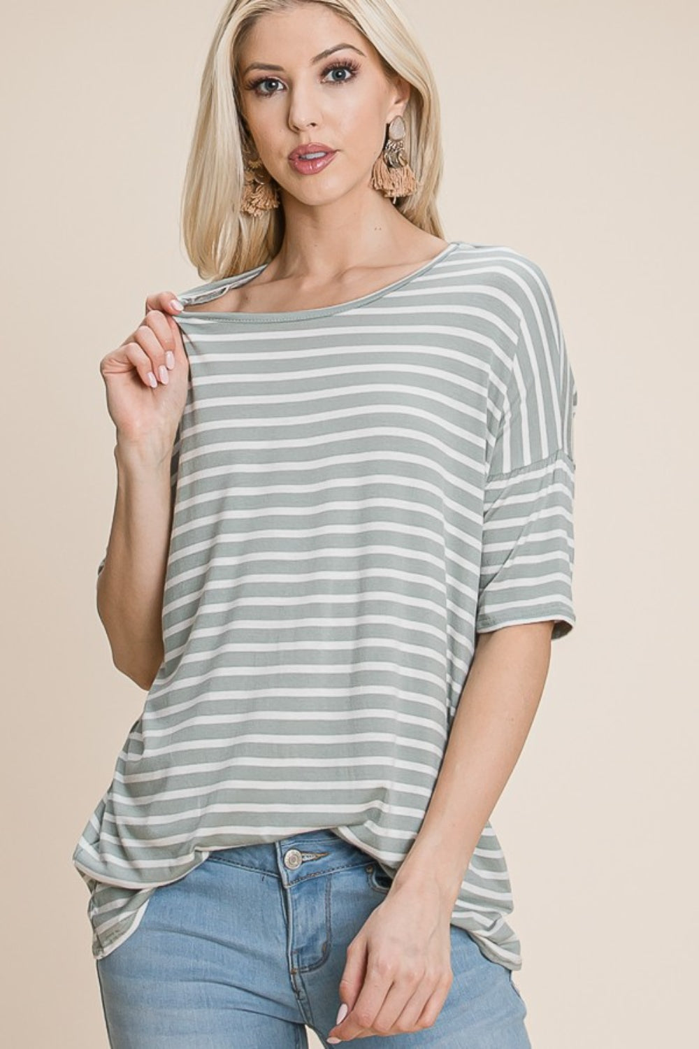 BOMBOM Striped Round Neck T-Shirt BOMBOM Striped Round Neck T-Shirt - TopFashionHQ