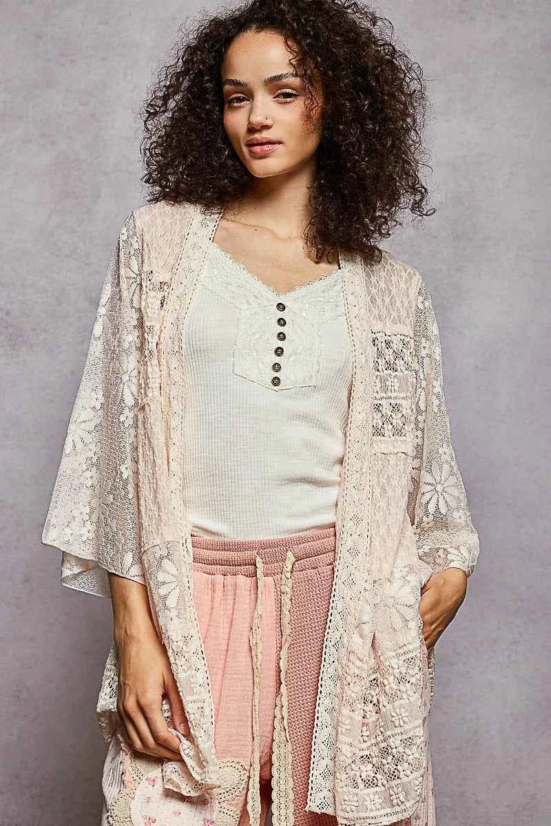 POL Lace Floral Open Front Cardigan with Trim Detail POL Lace Floral Open Front Cardigan with Trim Detail