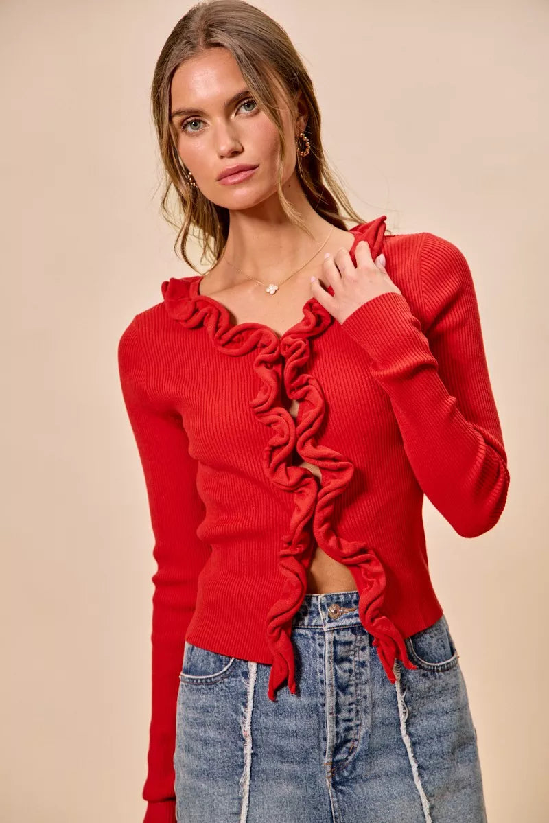 SO ME Cascade Ruffle Ribbed Sweater Cardgian a1d35075c1854c50a25b5de331671179-Max-Origin