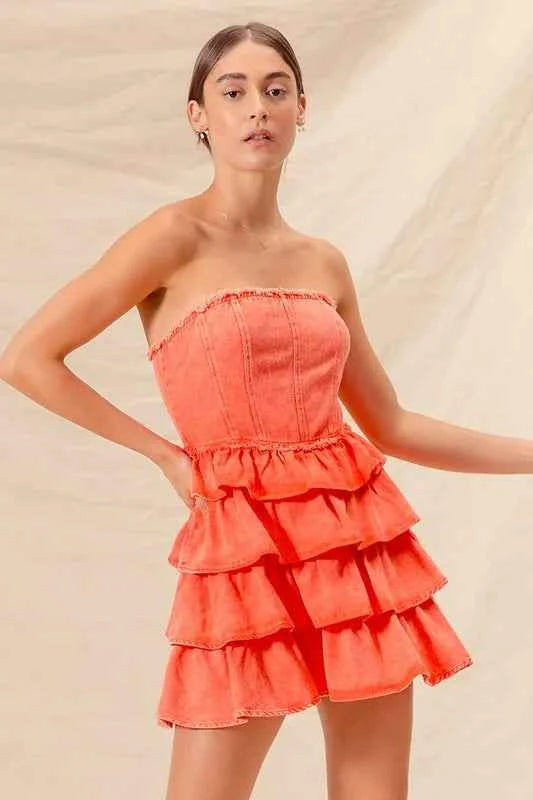 SO ME Strapless Ruffle Layered Game Day Cheer Up Dress SO ME Strapless Ruffle Layered Game Day Cheer Up Dress