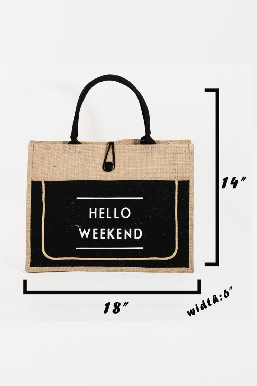 Fame Hello Weekend Burlap Tote Bag Fame Hello Weekend Burlap Tote Bag
