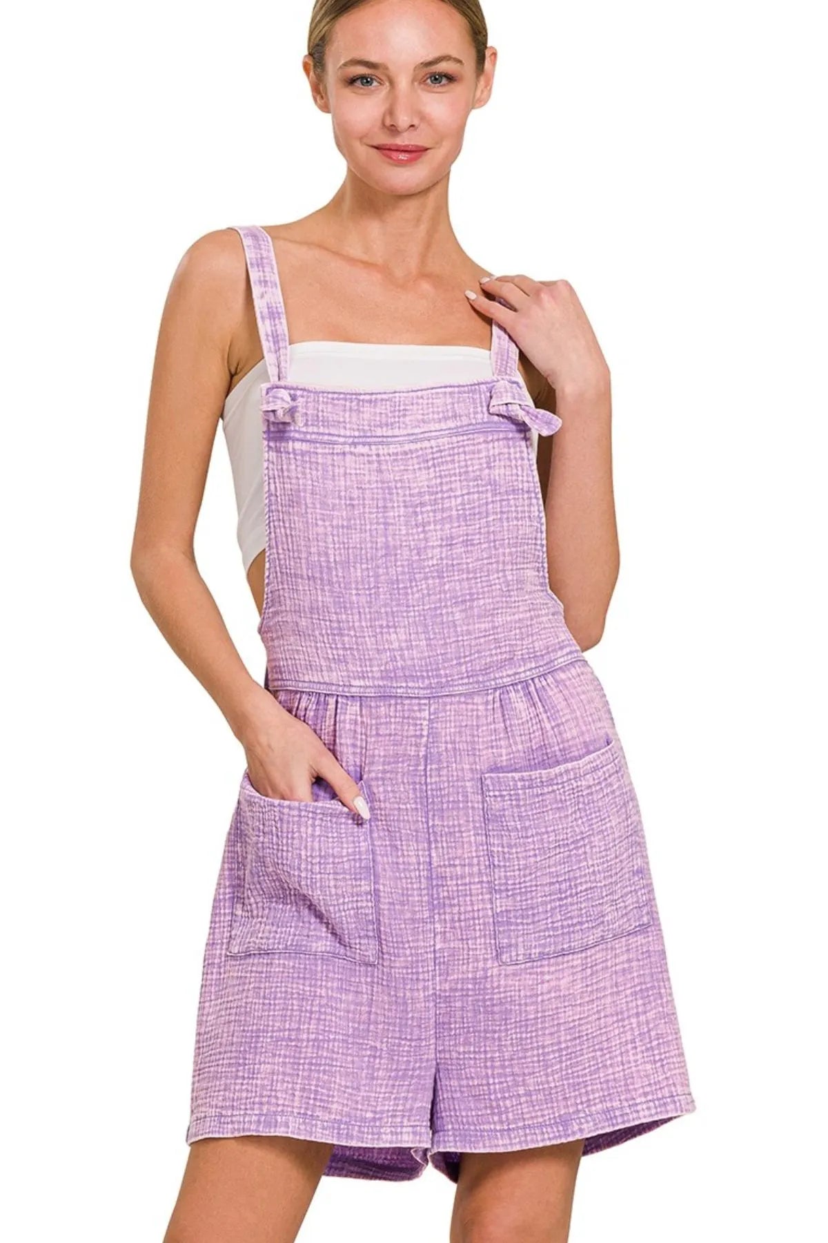 Zenana Woven Double Gauze Acid Washed Romper a1e496bc-6607-49b7-b174-39e849bc9ff8-Max-Origin