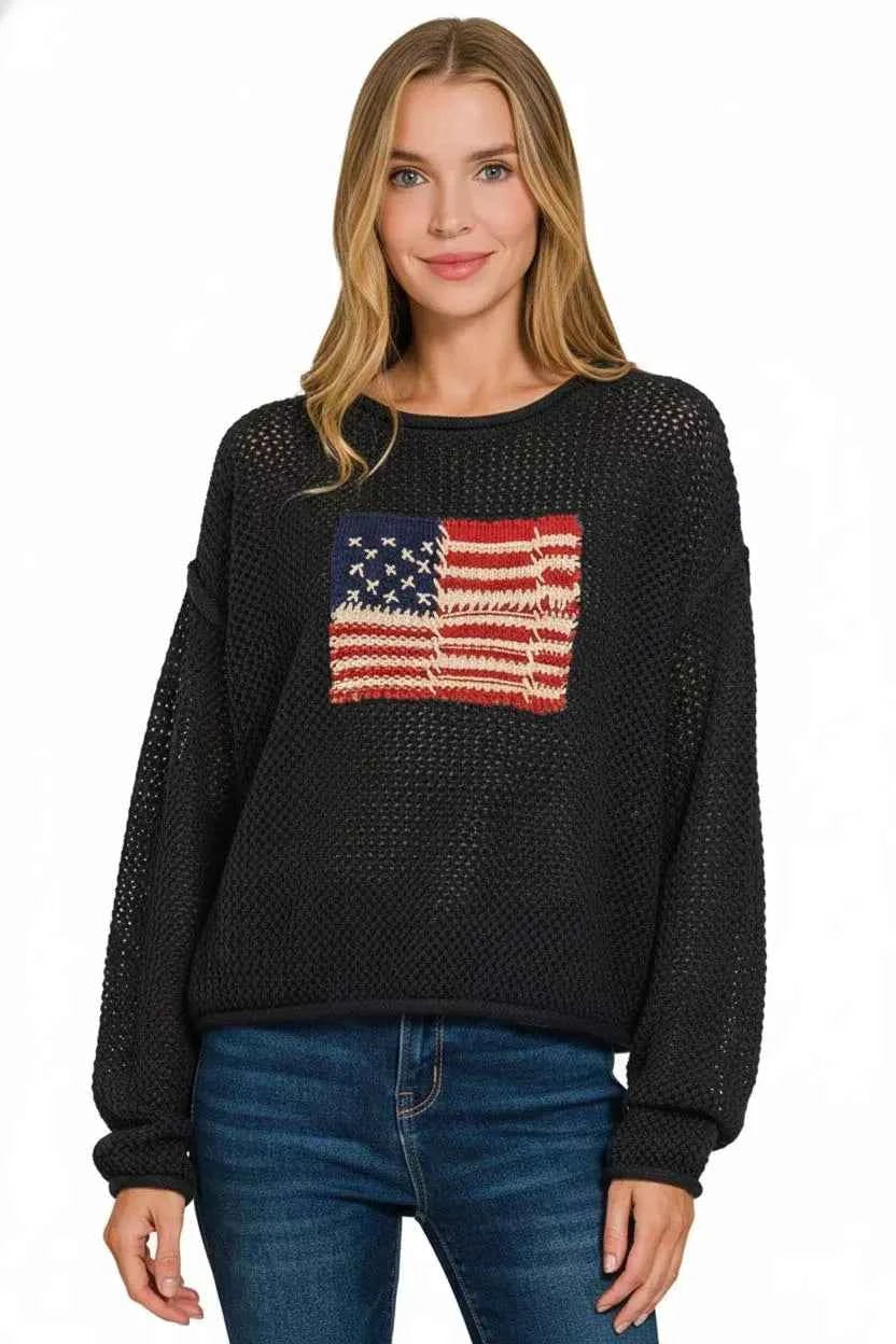 Zenana Zenana American Flag Crew Neck Sweater Zenana Zenana American Flag Crew Neck Sweater
