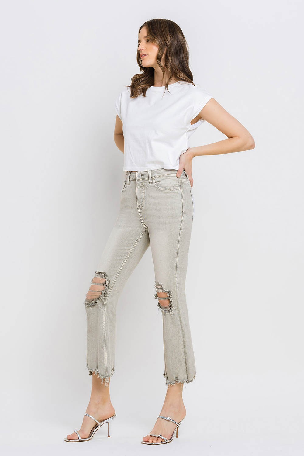 Lovervet Distressed Raw Hem Cropped Flare Jeans Lovervet Distressed Raw Hem Cropped Flare Jeans - TopFashionHQ