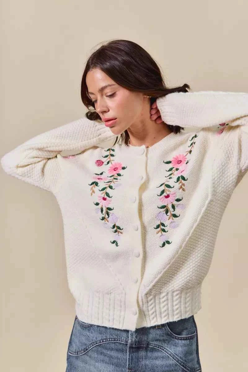 SO ME Floral Embroidered Coquette Sweater Cardigan SO ME Floral Embroidered Coquette Sweater Cardigan