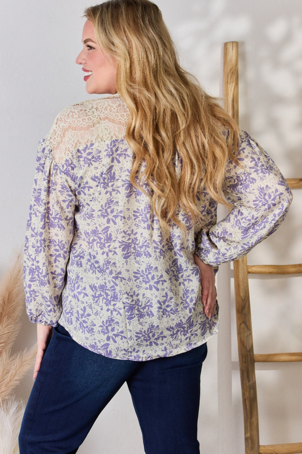 Hailey & Co Full Size Lace Detail Printed Blouse Hailey & Co Full Size Lace Detail Printed Blouse - TopFashionHQ