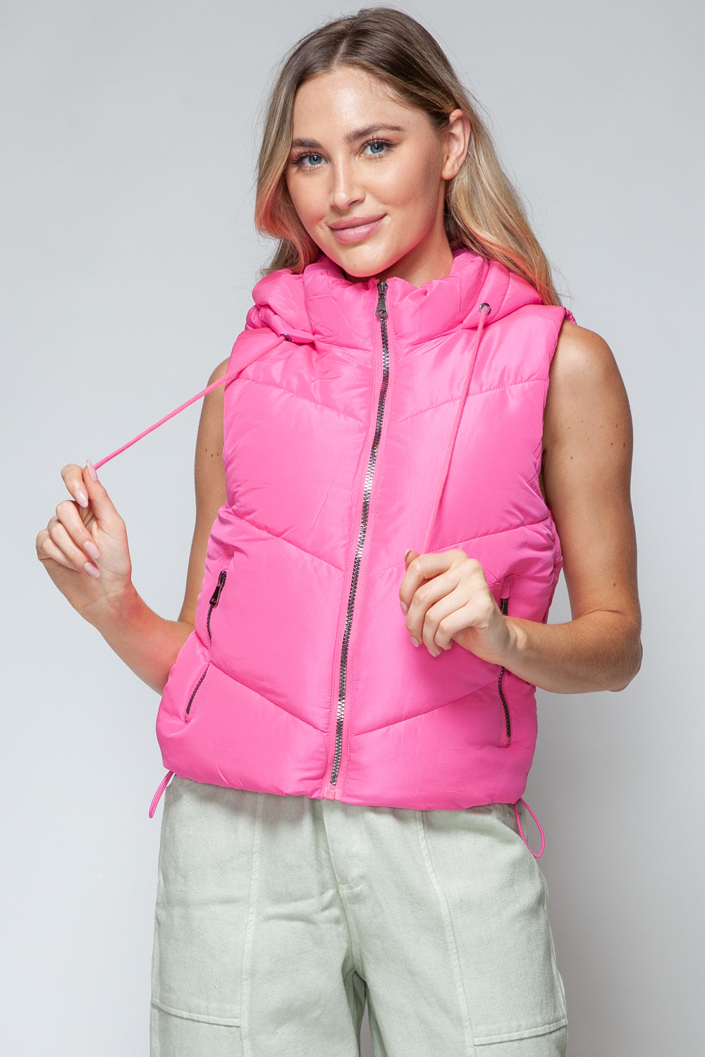 Snobbish Zip Up Quilted Hooded Vest Snobbish Zip Up Quilted Hooded Vest - TopFashionHQ