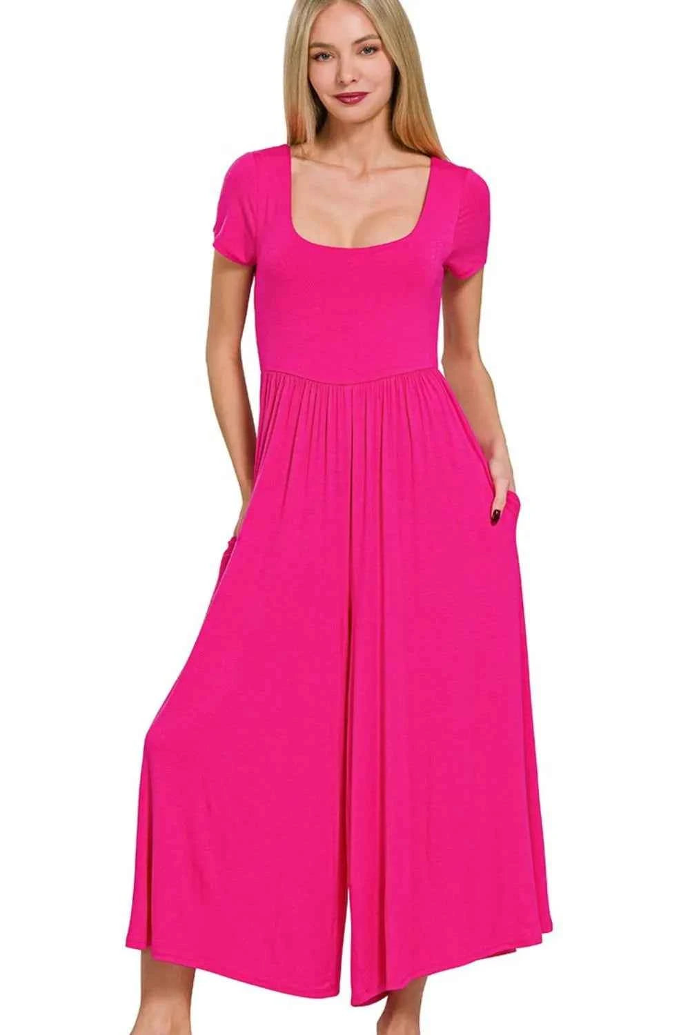 Zenana Double Layered Short Sleeve Jumpsuits Zenana Double Layered Short Sleeve Jumpsuits