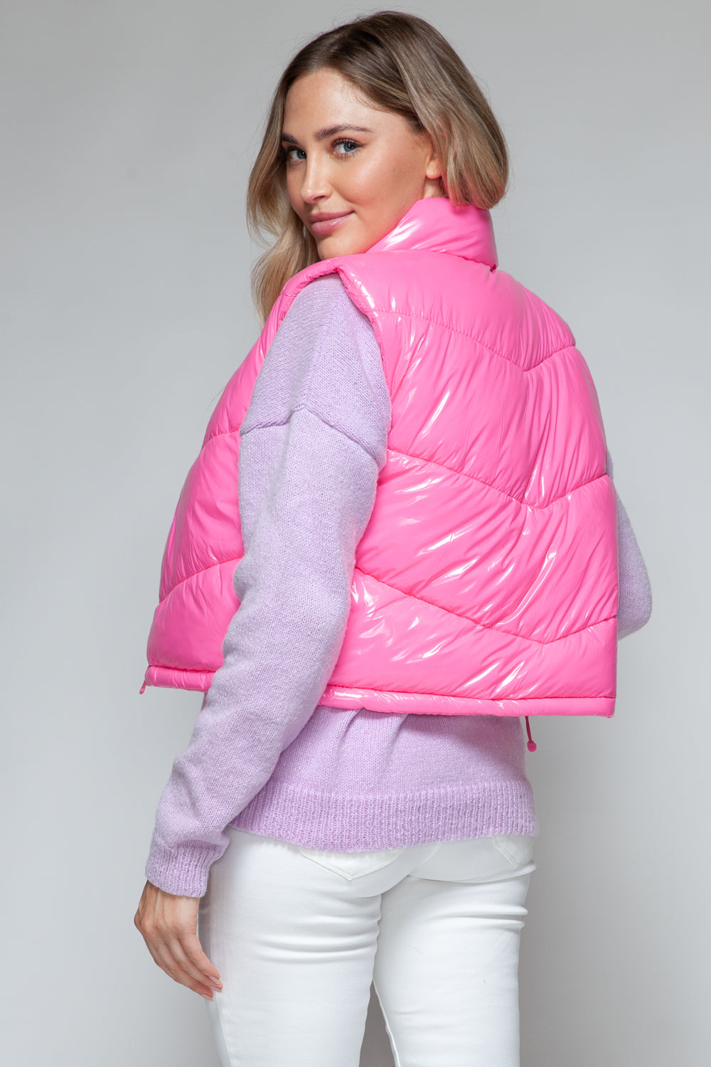 Snobbish Zip Up Turtleneck Shiny Quilted Vest Snobbish Zip Up Turtleneck Shiny Quilted Vest - TopFashionHQ