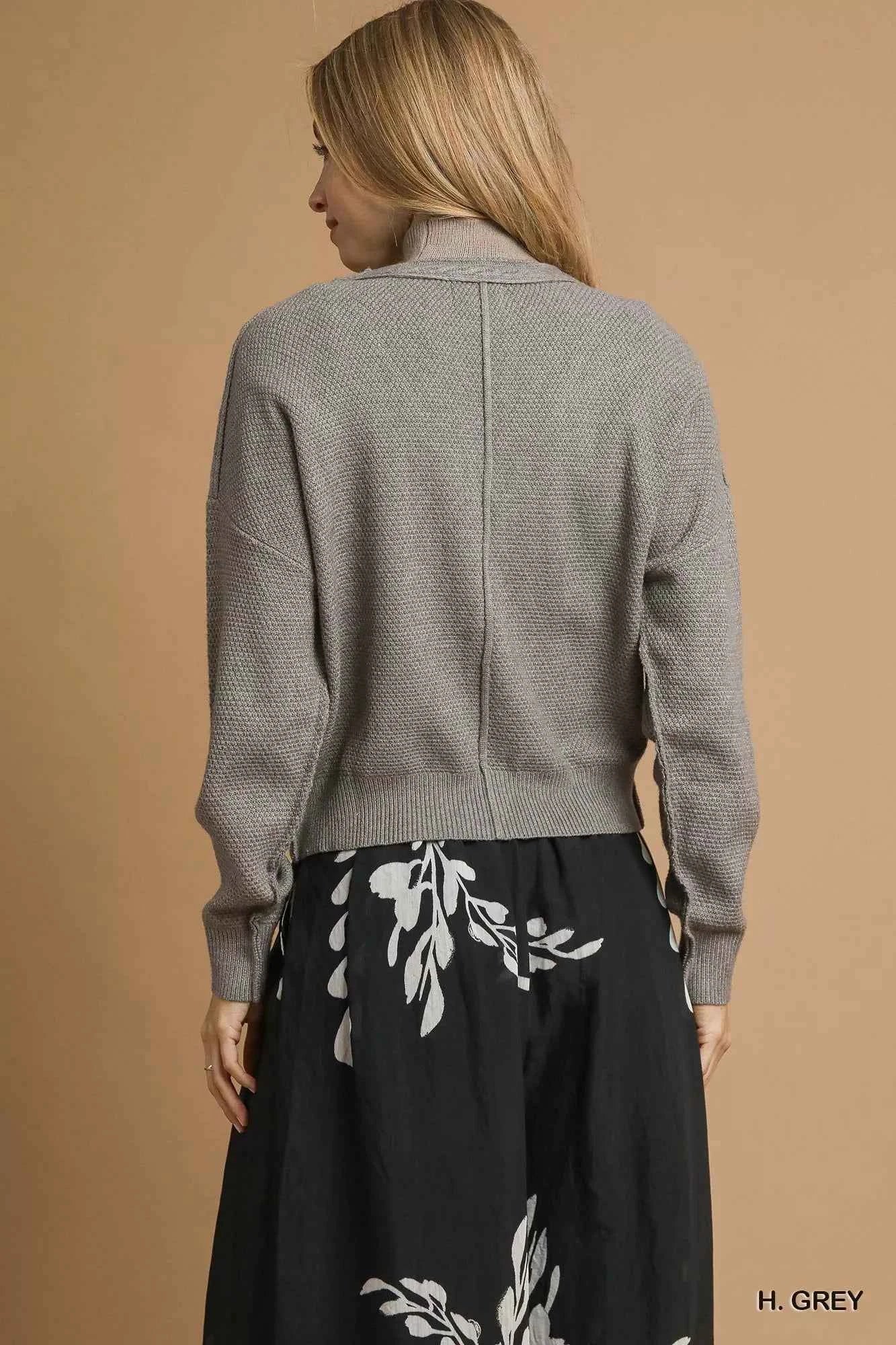 Umgee Chunky Cable Knit V-Neck Button-Up Cardigan Umgee Chunky Cable Knit V-Neck Button-Up Cardigan