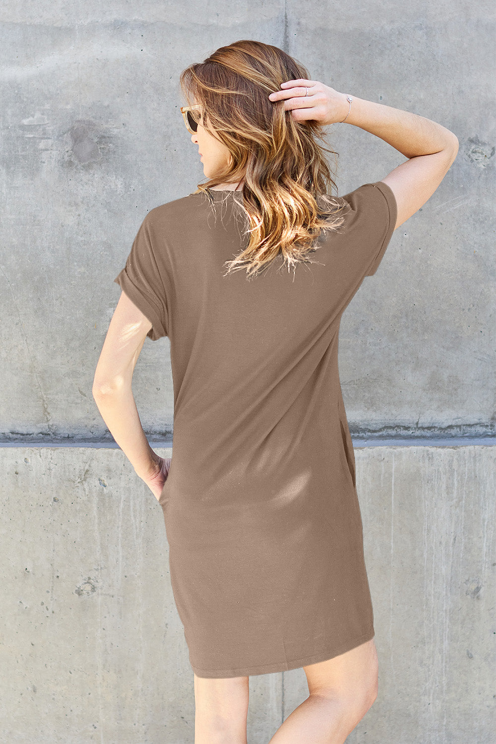 Basic Bae Full Size Round Neck Short Sleeve Dress with Pockets Basic Bae Full Size Round Neck Short Sleeve Dress with Pockets - TopFashionHQ