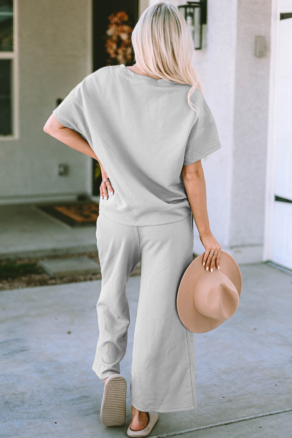 Double Take Full Size Texture Short Sleeve Top and Pants Set Double Take Full Size Texture Short Sleeve Top and Pants Set - TopFashionHQ