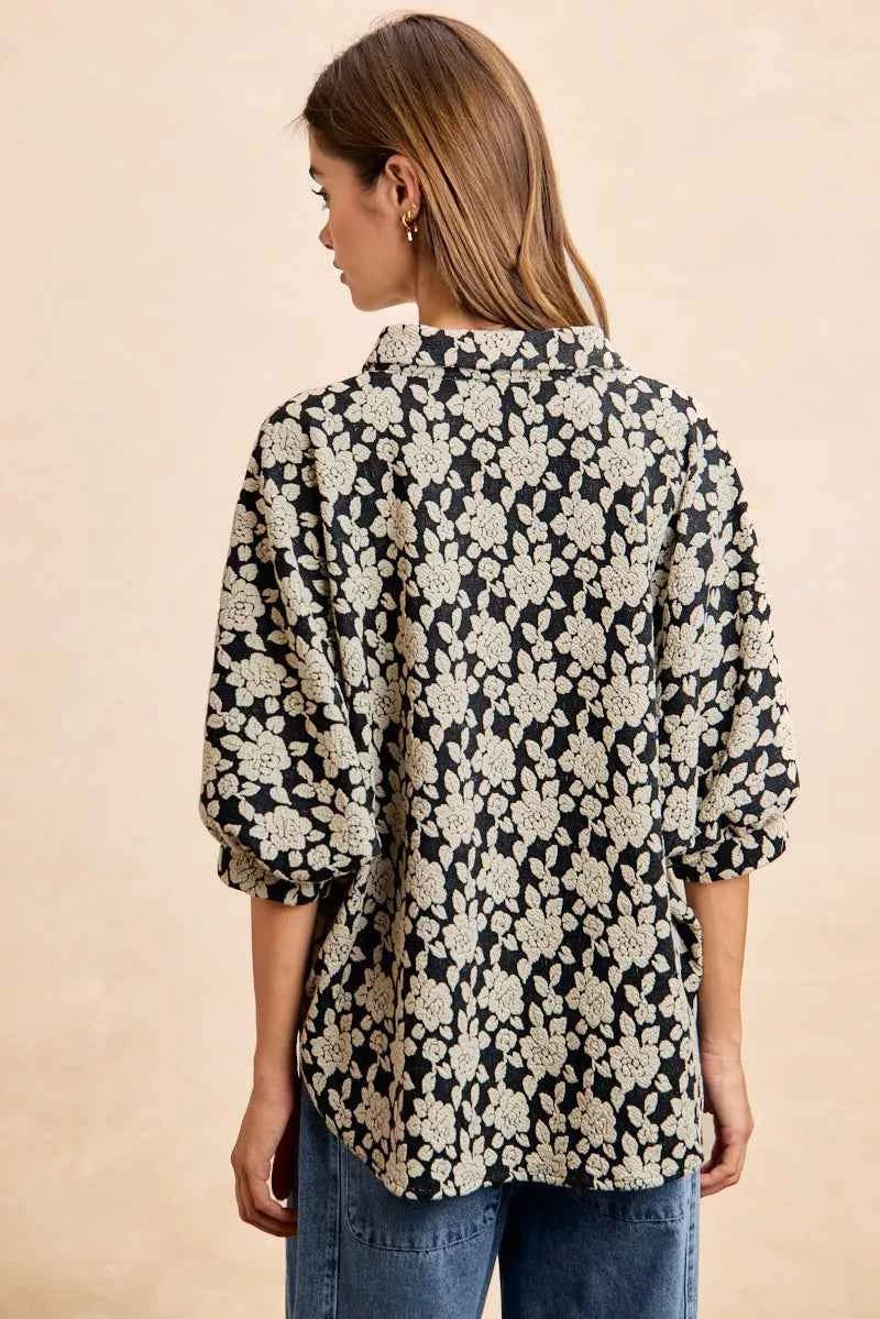 BiBi Floral Jacquard Short Dolman Sleeves Shirt BiBi Floral Jacquard Short Dolman Sleeves Shirt