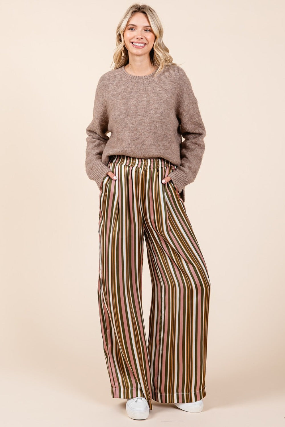 Mittoshop Striped Satin Elastic Waist Wide Leg Pants Mittoshop Striped Satin Elastic Waist Wide Leg Pants