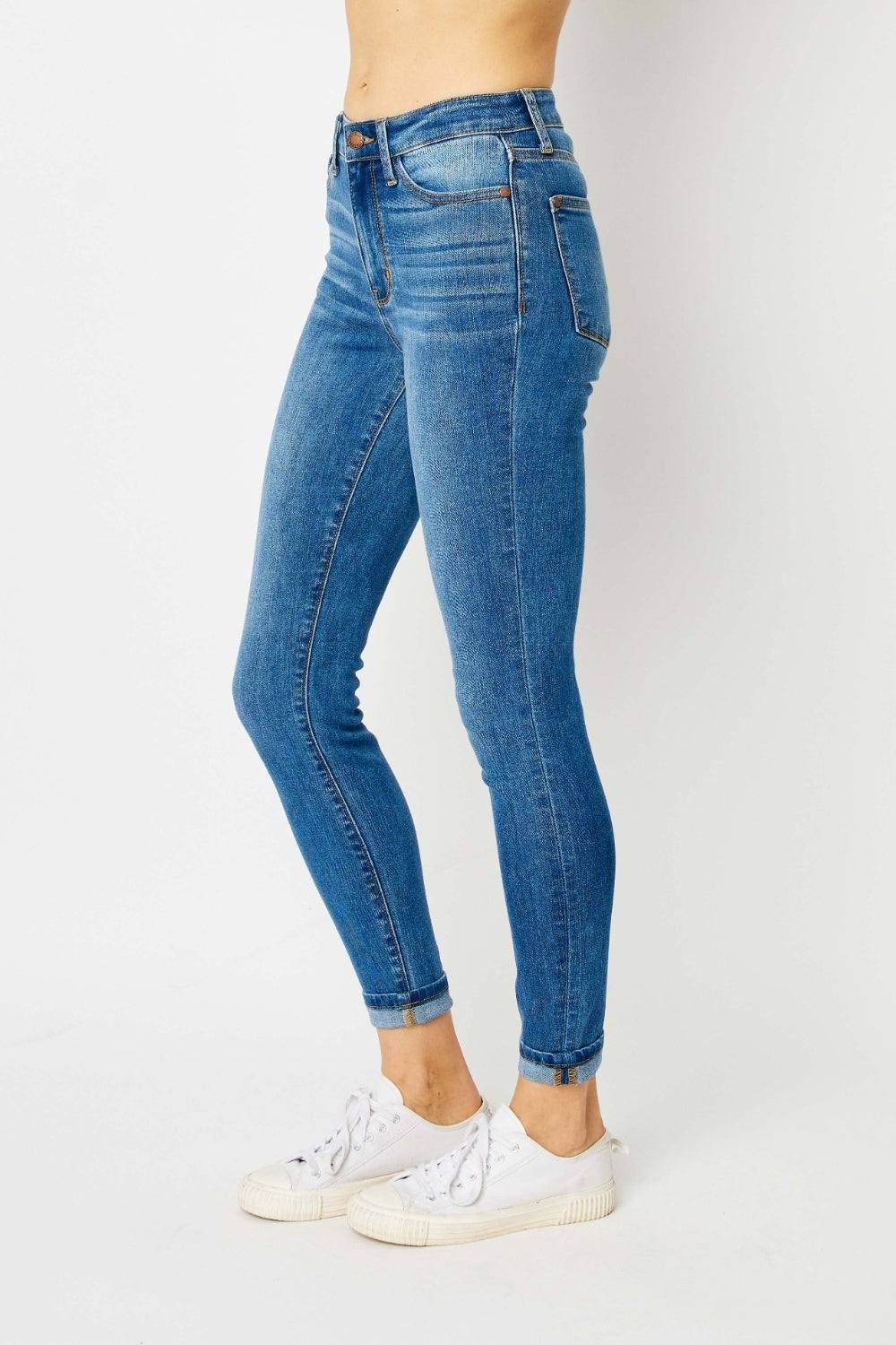 Judy Blue Full Size Cuffed Hem Skinny Jeans Judy Blue Full Size Cuffed Hem Skinny Jeans - TopFashionHQ