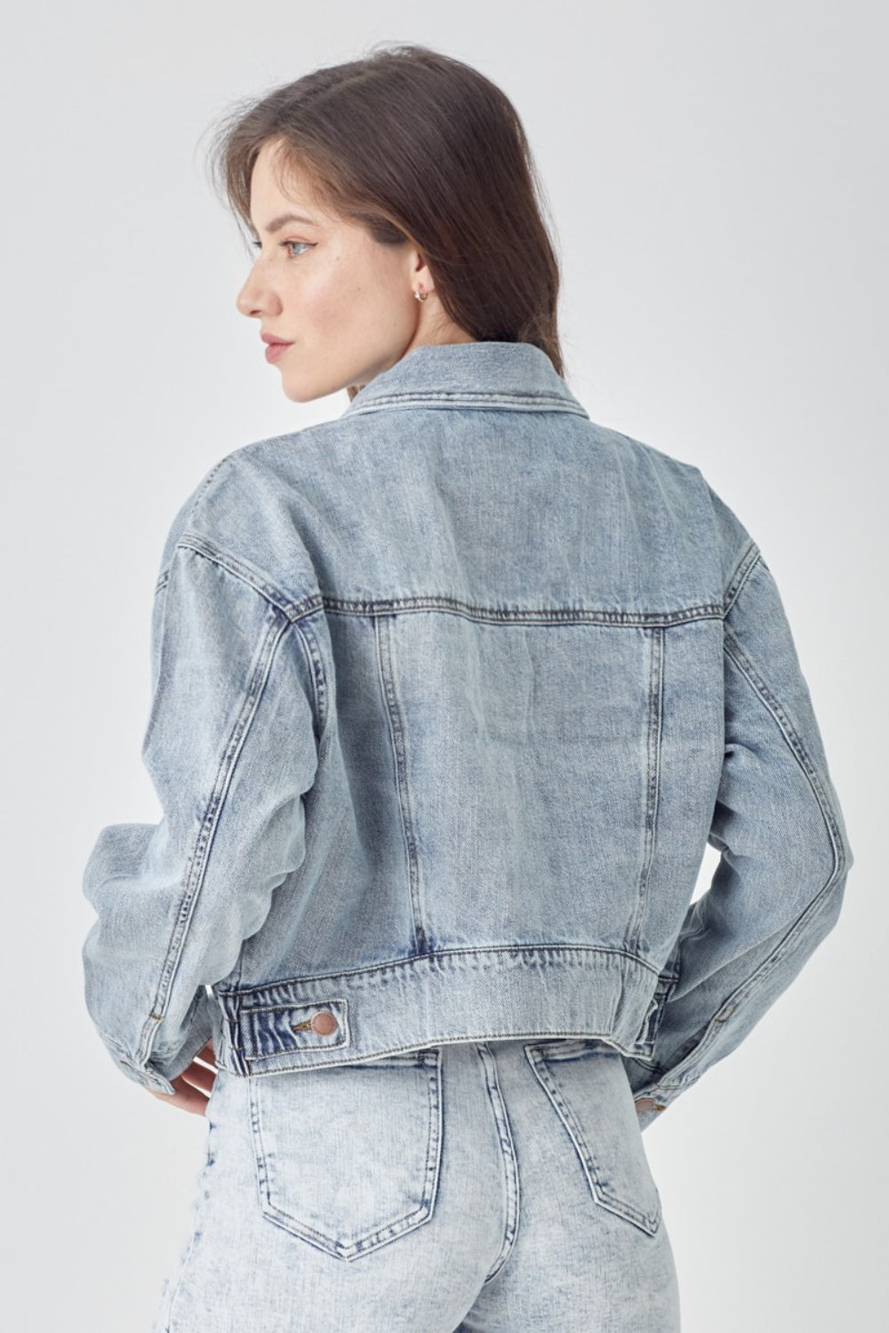 RISEN Full Size Button Down Cropped Denim Jacket RISEN Full Size Button Down Cropped Denim Jacket - TopFashionHQ