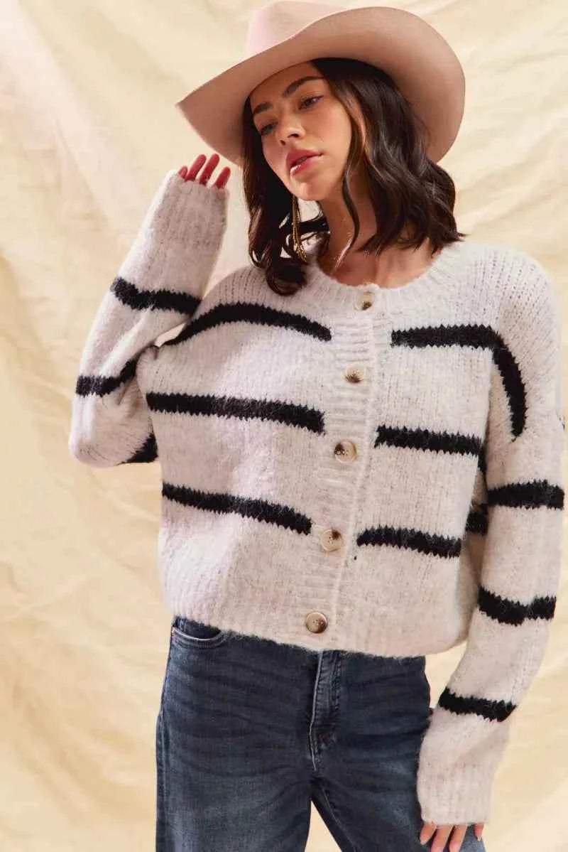 SO ME Stripe Soft Touch Button Cozy Sweater Cardigan SO ME Stripe Soft Touch Button Cozy Sweater Cardigan