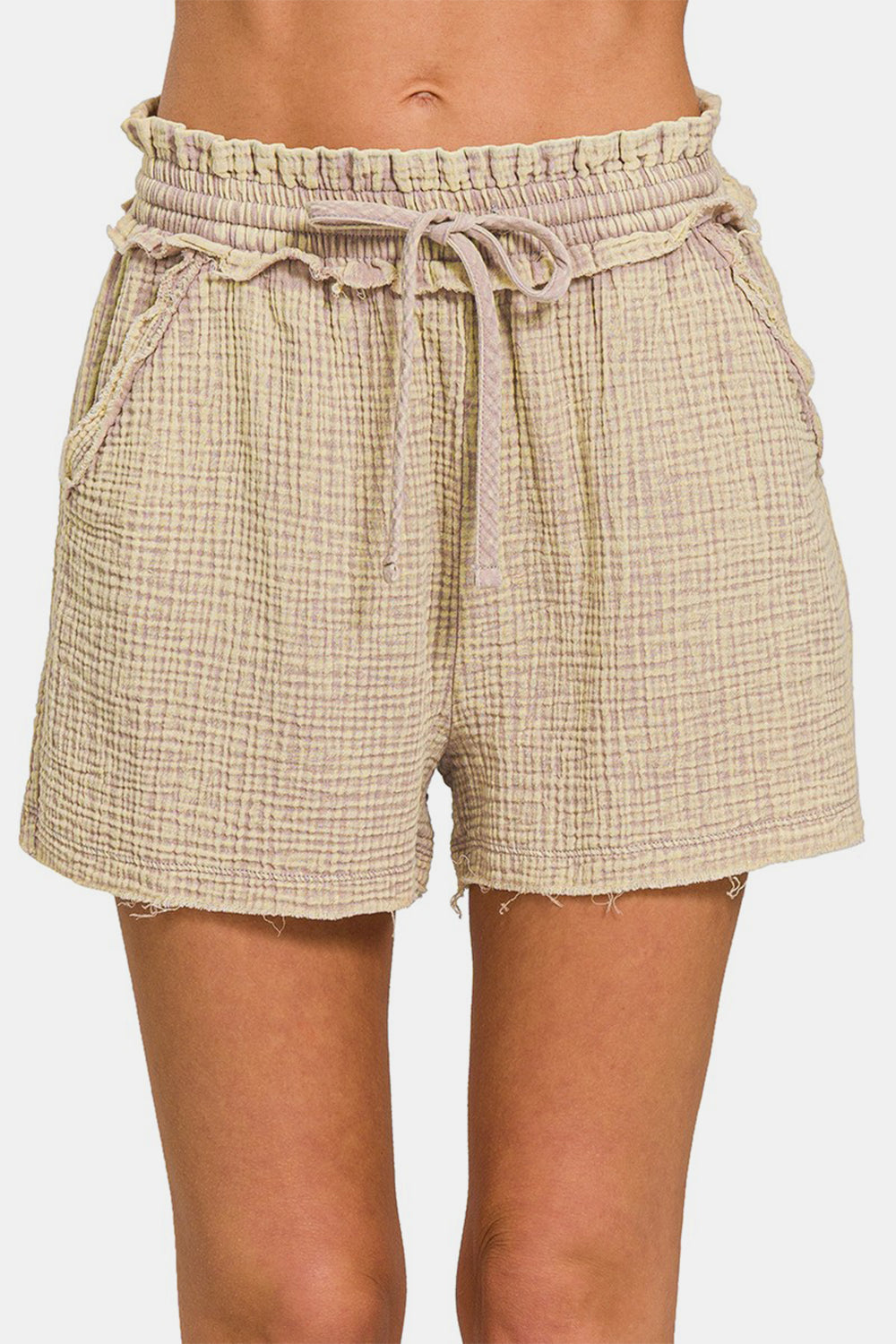 Zenana Washed Frayed Hem Drawstring Shorts Zenana Washed Frayed Hem Drawstring Shorts - TopFashionHQ
