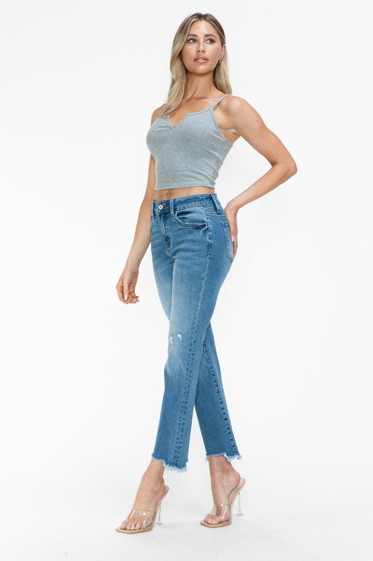 bytos Raw Hem Distressed Mid Rise Crop Jeans bytos Raw Hem Distressed Mid Rise Crop Jeans