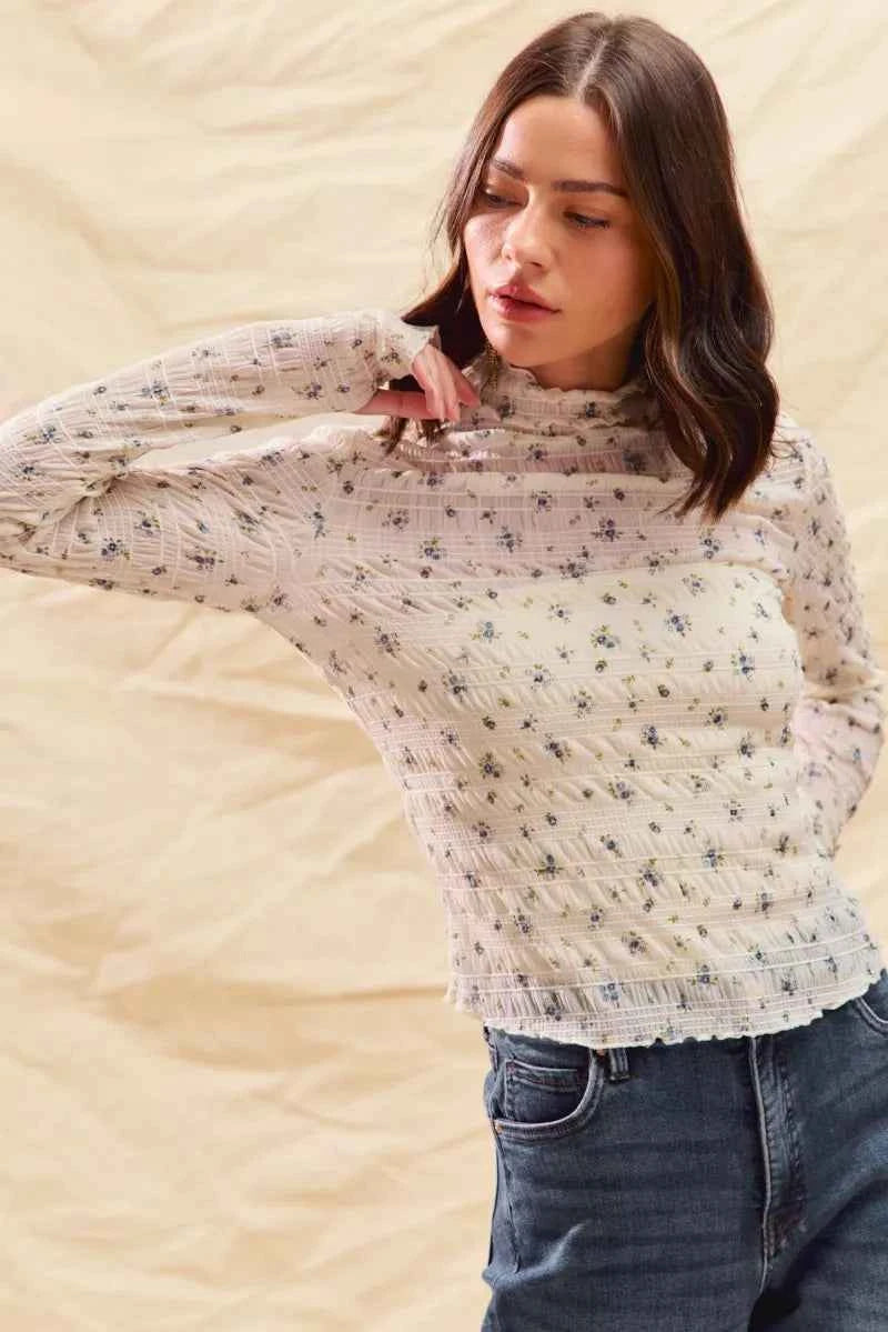 SO ME Floral Print Textured Long Sleeve Knit Top SO ME Floral Print Textured Long Sleeve Knit Top
