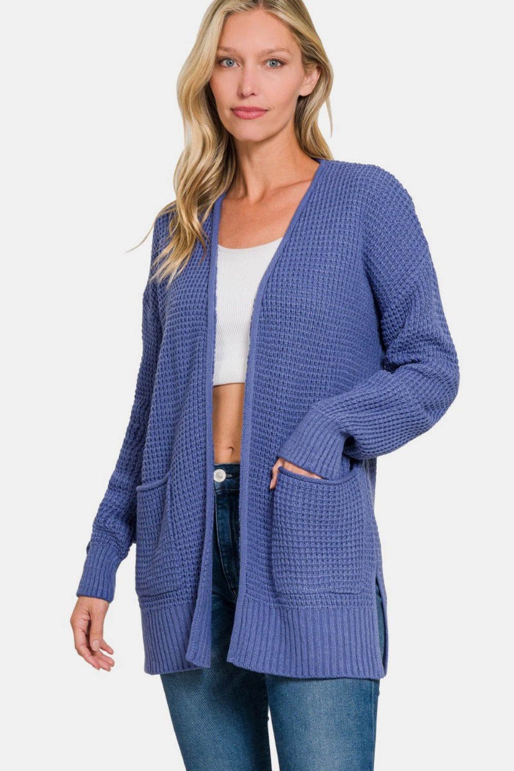 Zenana Waffle Open Front Sweater Cardigan Zenana Waffle Open Front Sweater Cardigan