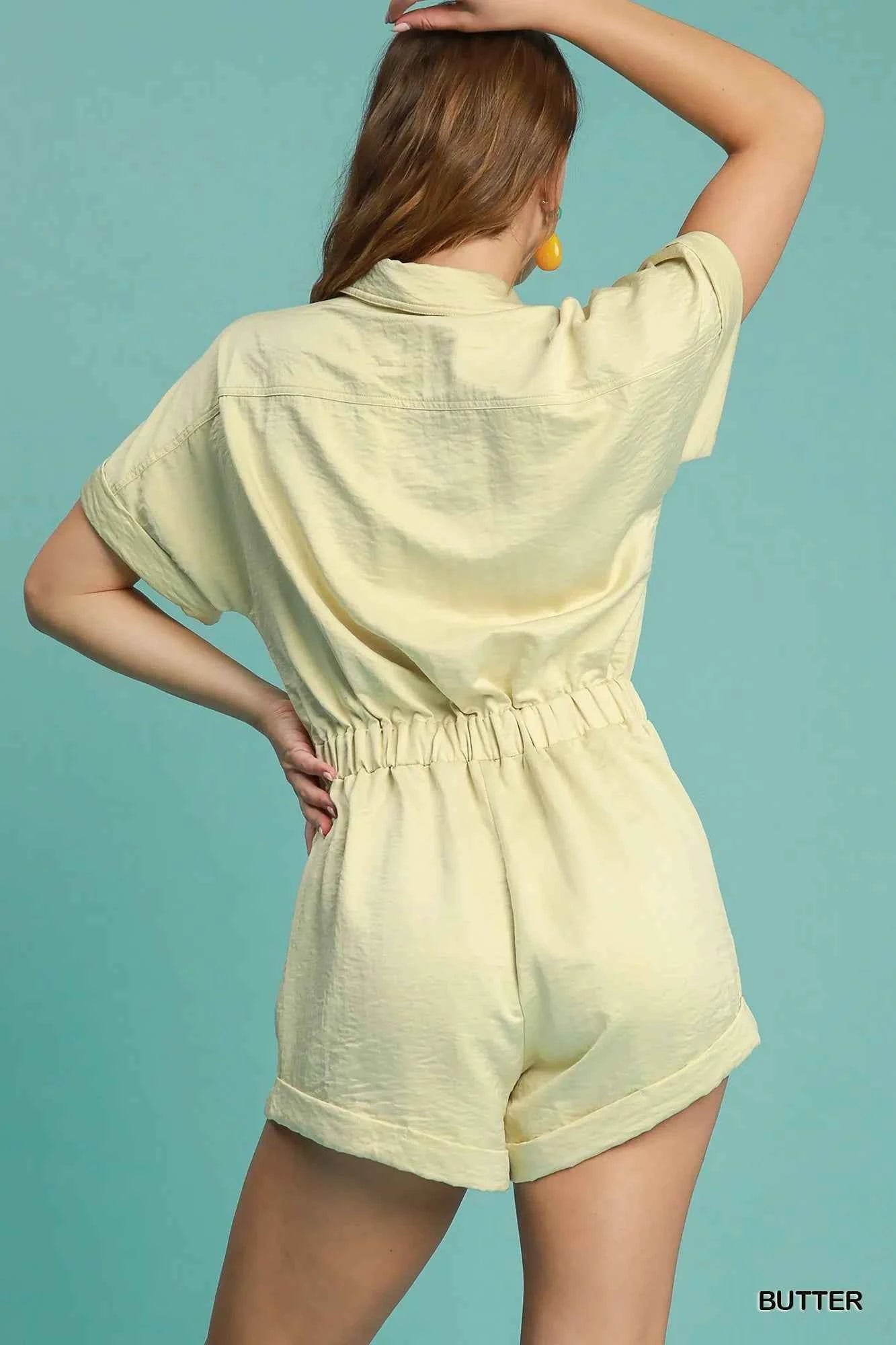 Umgee Button Down Charmeuse Romper Umgee Button Down Charmeuse Romper