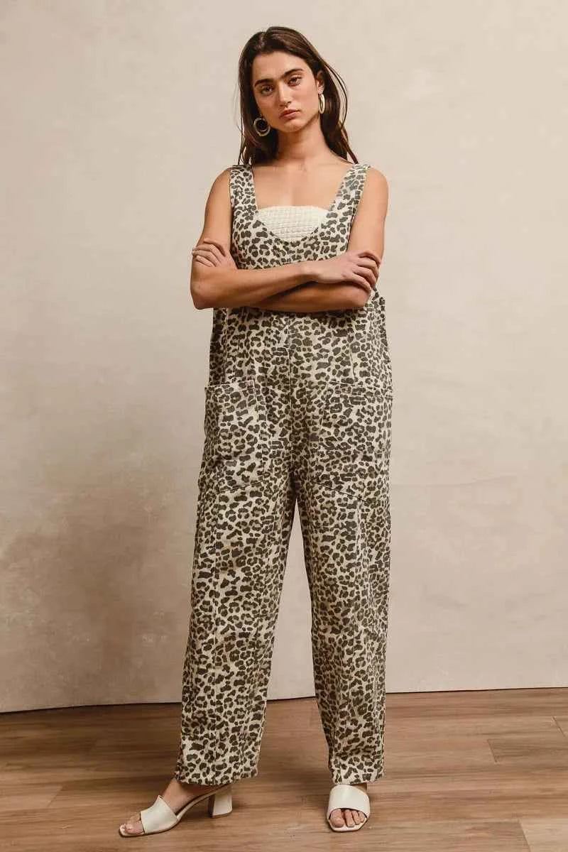 BiBi Leopard Print Adjustable Strap U Neck Jumpsuit BiBi Leopard Print Adjustable Strap U Neck Jumpsuit