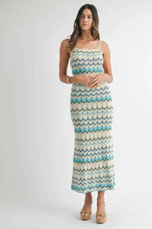 MABLE Lightweight Pointelle Chevron Knit Maxi Dress MABLE Lightweight Pointelle Chevron Knit Maxi Dress