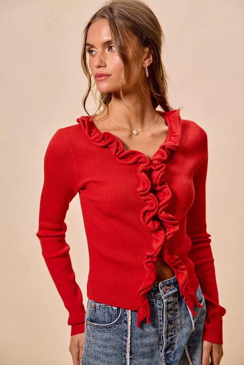 SO ME Cascade Ruffle Ribbed Sweater Cardgian a482e7a0a4be4d1698fa61288ede6249-Max-Origin